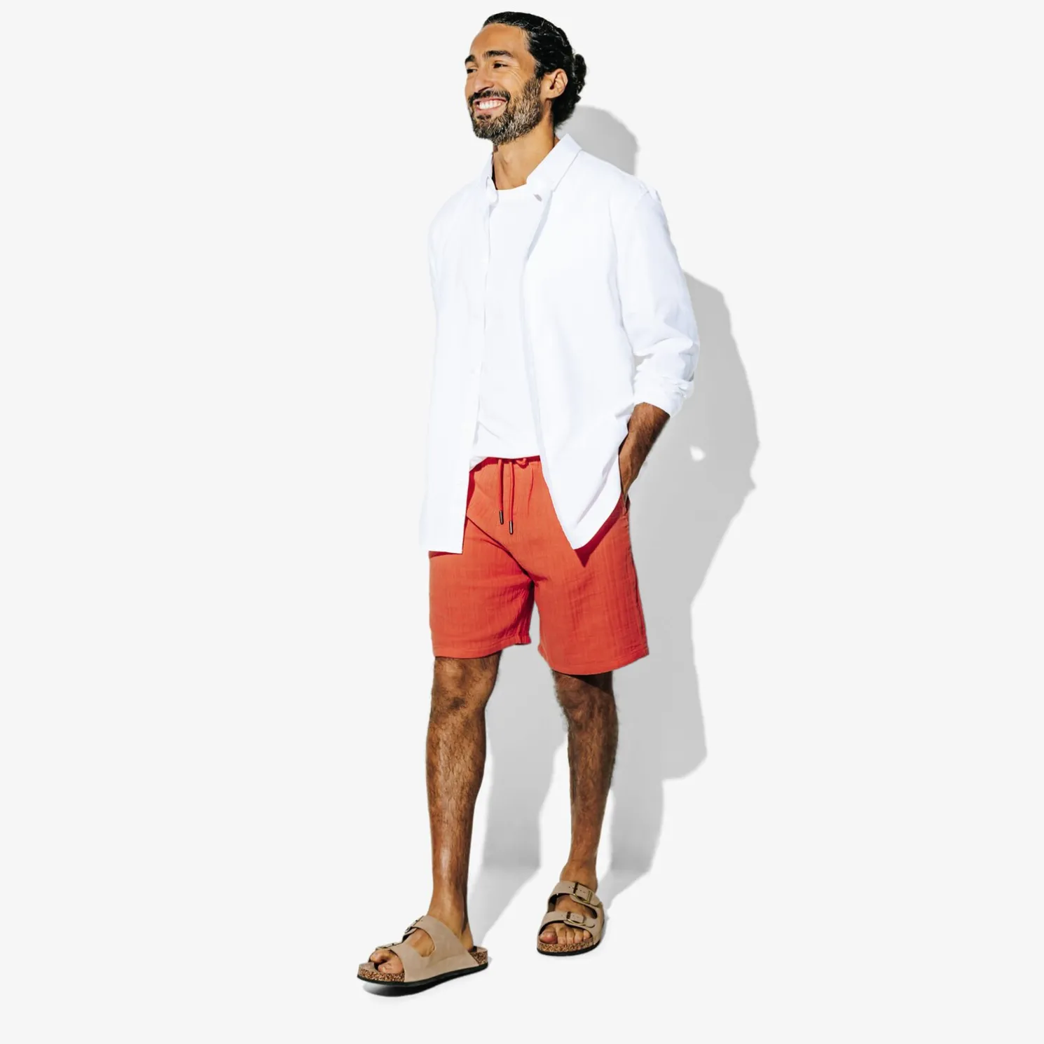 Bermuda met elastische taille in katoengaas