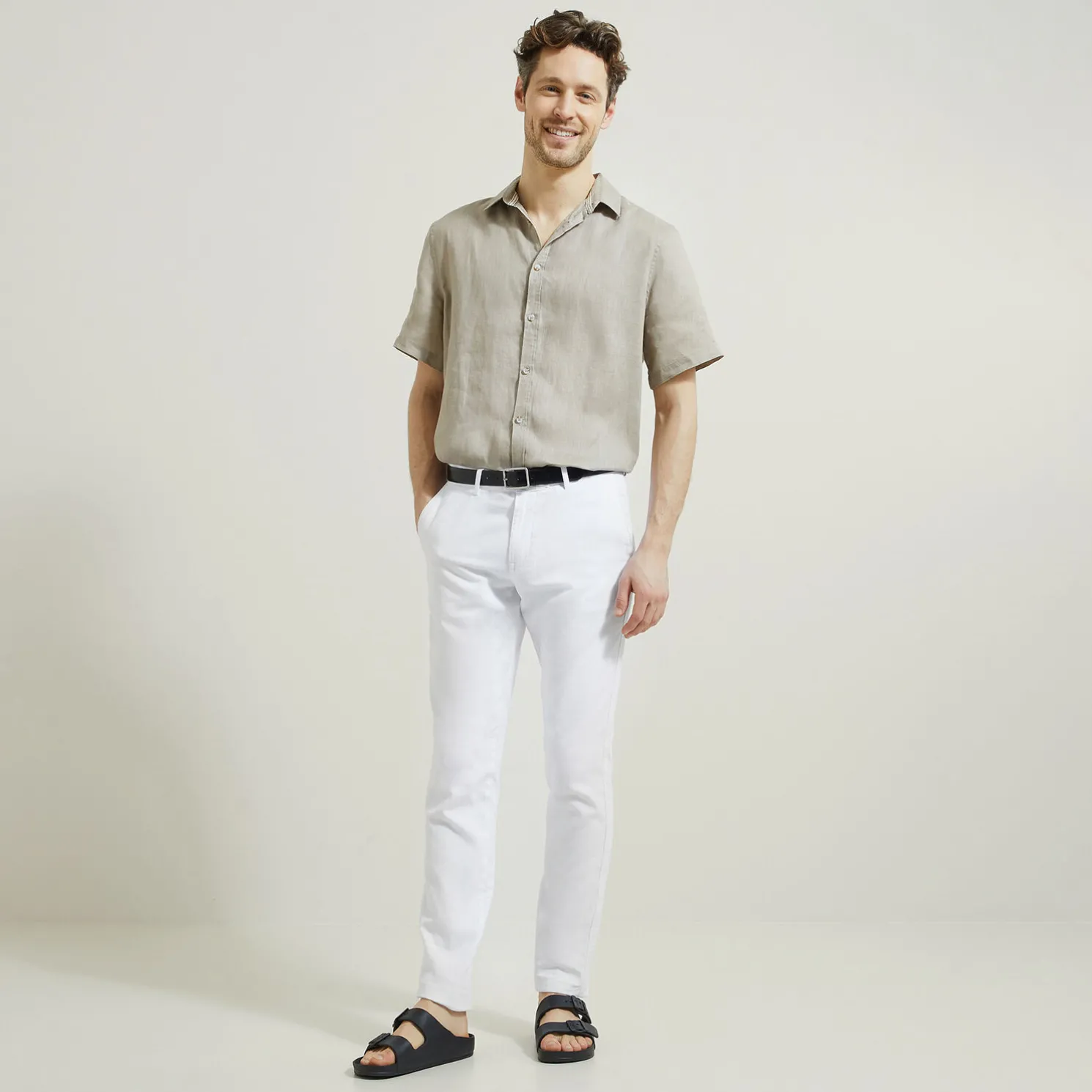 Broek in katoen en linnen met trekkoord