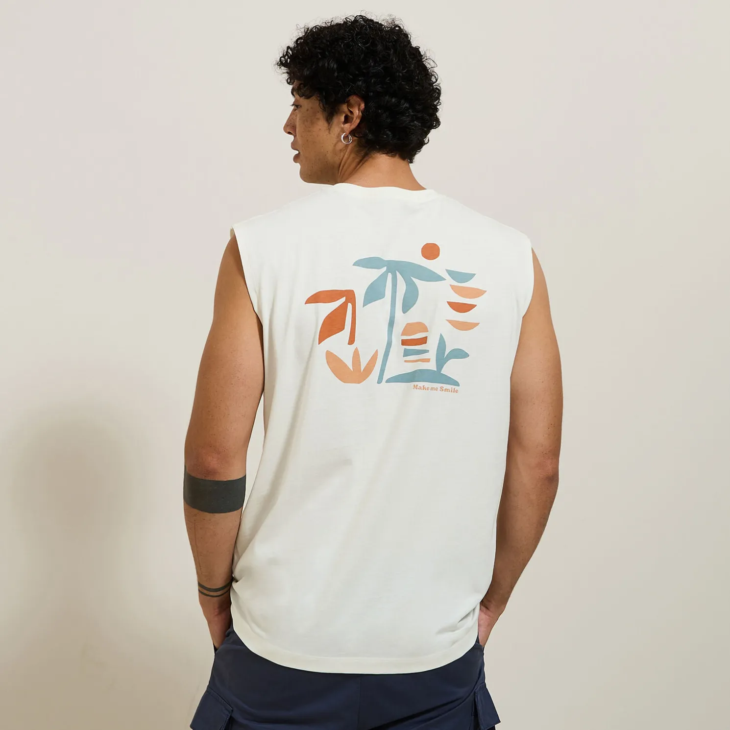 Comfortabel mouwloos shirt met print op voor-en ac