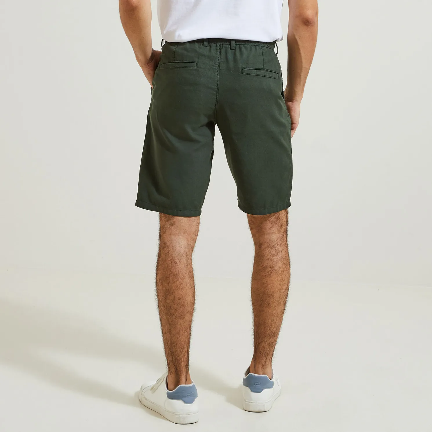 Effen bermuda in katoen en linnen