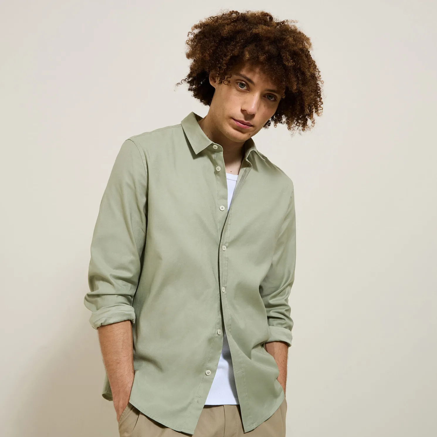 Effen overhemd in piquékatoen