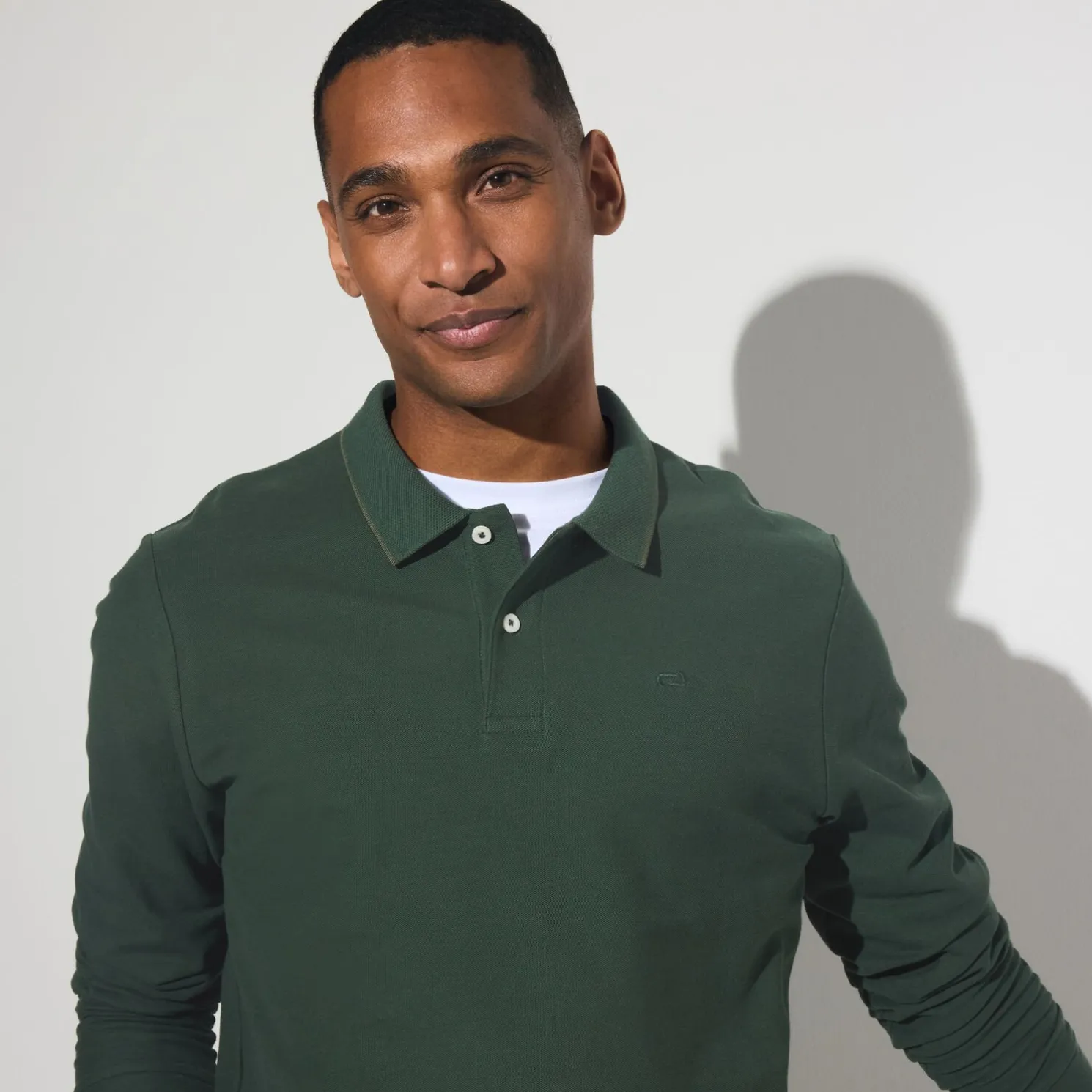 Effen polo in piquékatoen, met lange mouwen