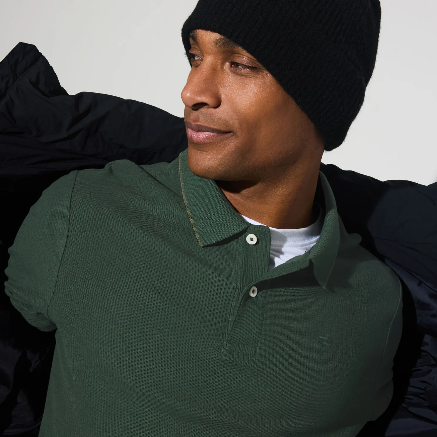 Effen polo in piquékatoen, met lange mouwen