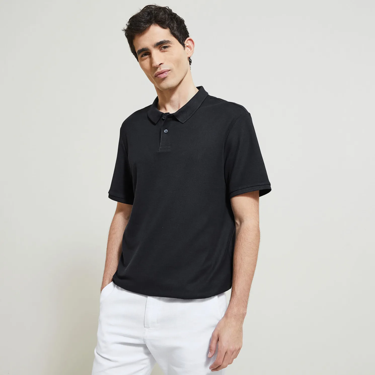 Effen polo in piquékatoen met korte mouwen