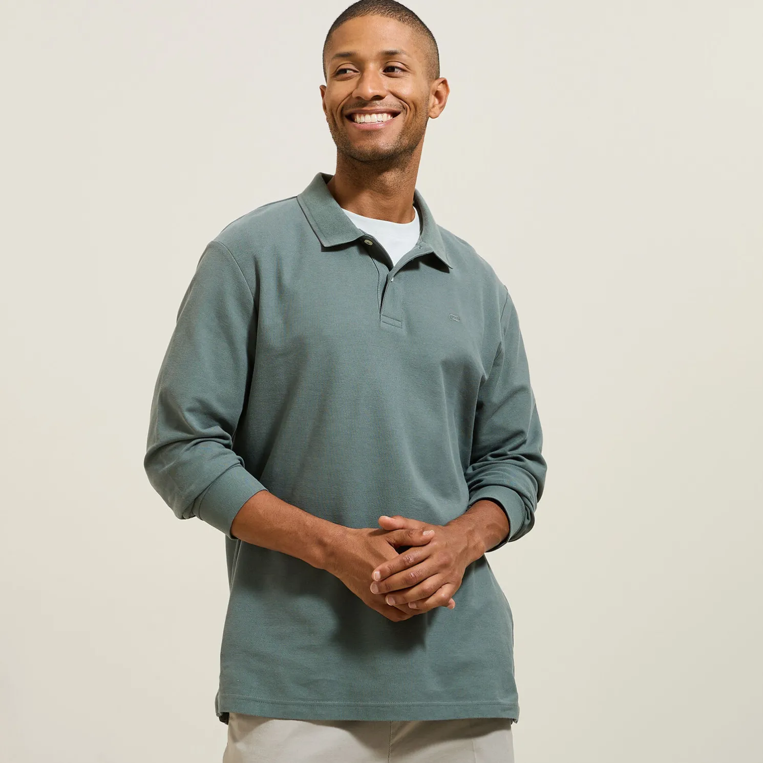 Effen polo in piquékatoen, met lange mouwen