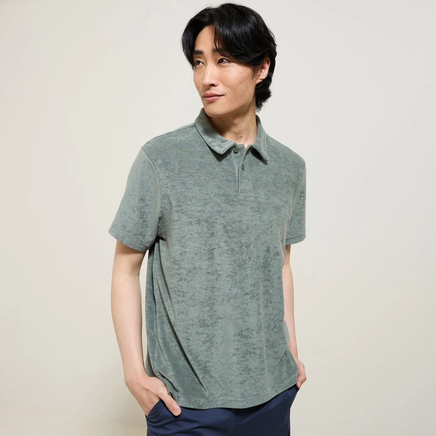 Effen relaxed polo met korte mouwen in badstof