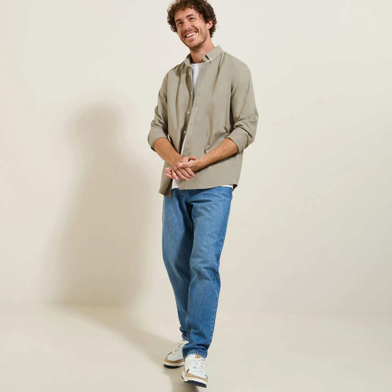 Elastaan overhemd in Oxford katoen