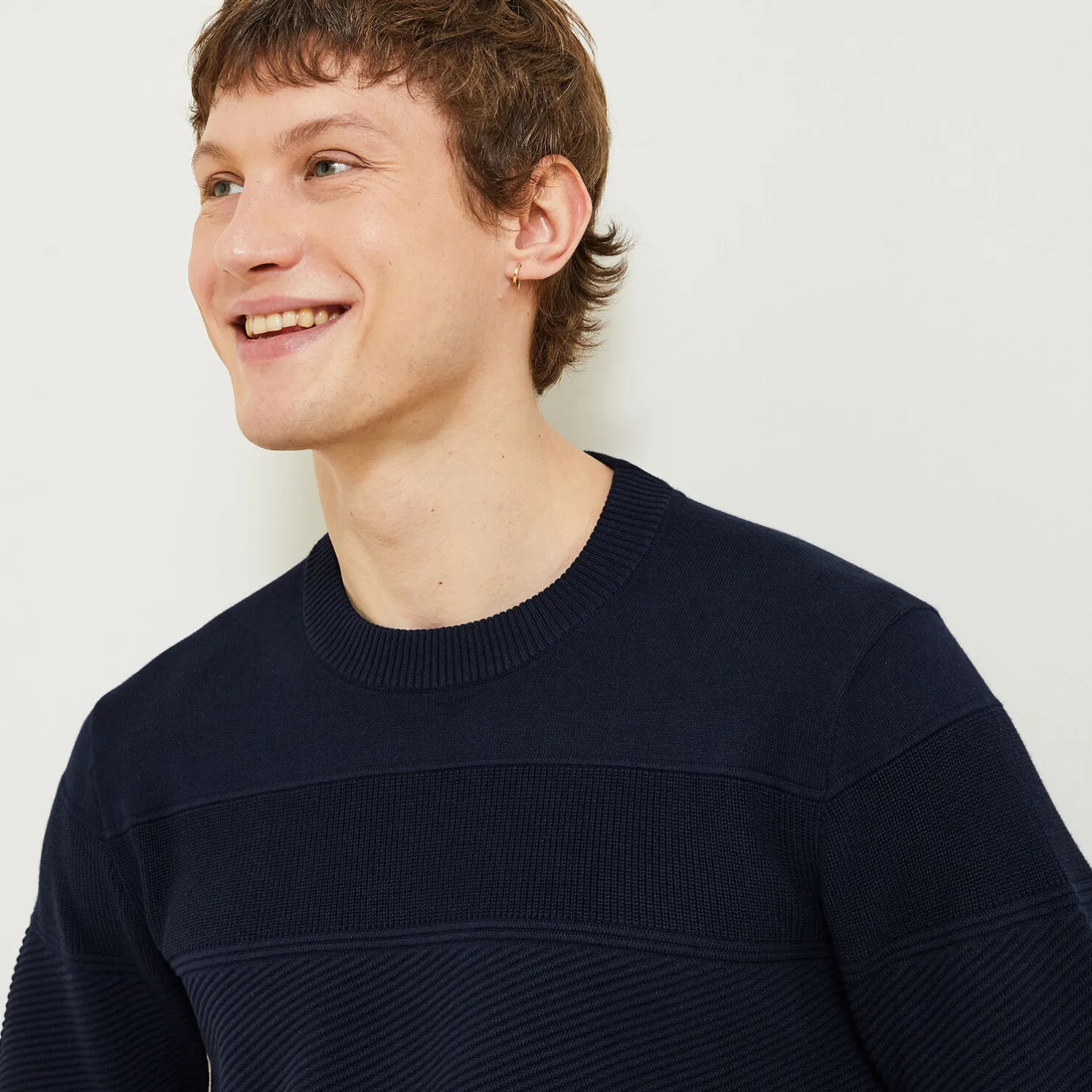 Gemêleerde trui met ronde hals, effen kleur