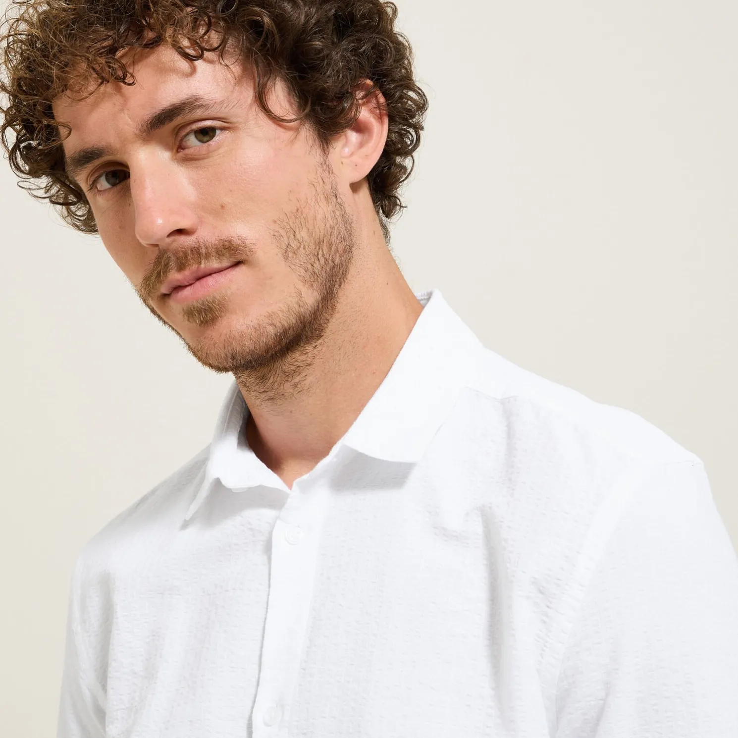 Gestreept overhemd in seersucker katoen