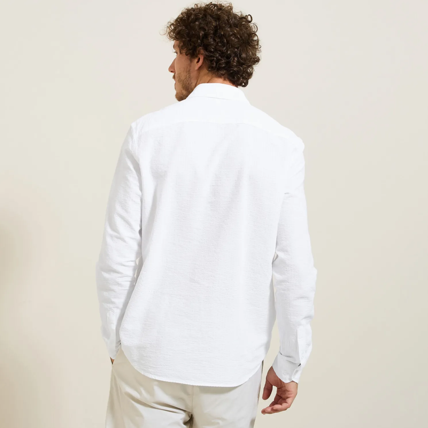 Gestreept overhemd in seersucker katoen