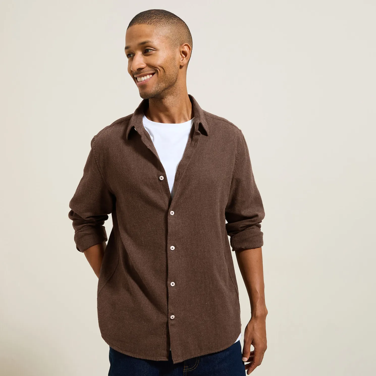 Hemd in flanelkatoen met klassieke kraag