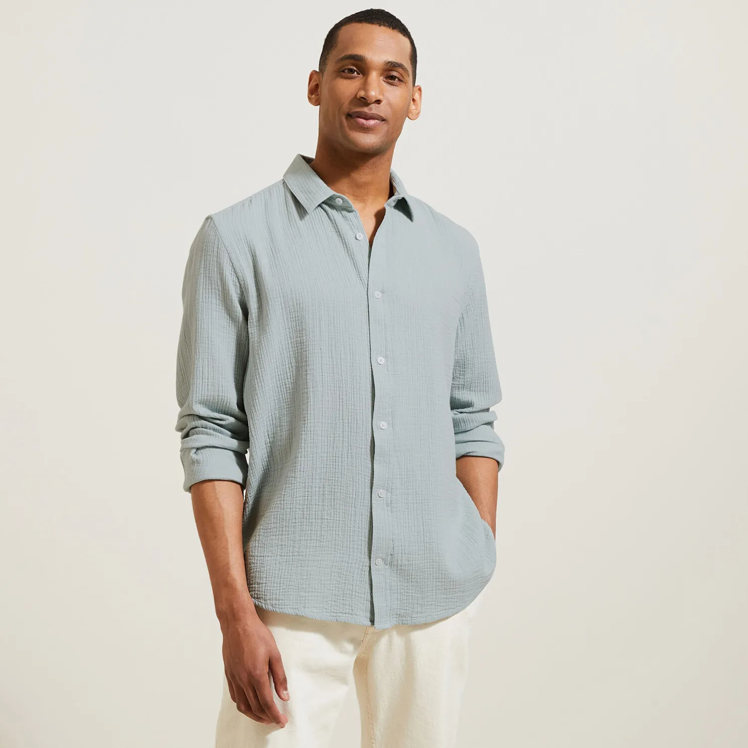 Hemd in katoengaas met klassieke kraag
