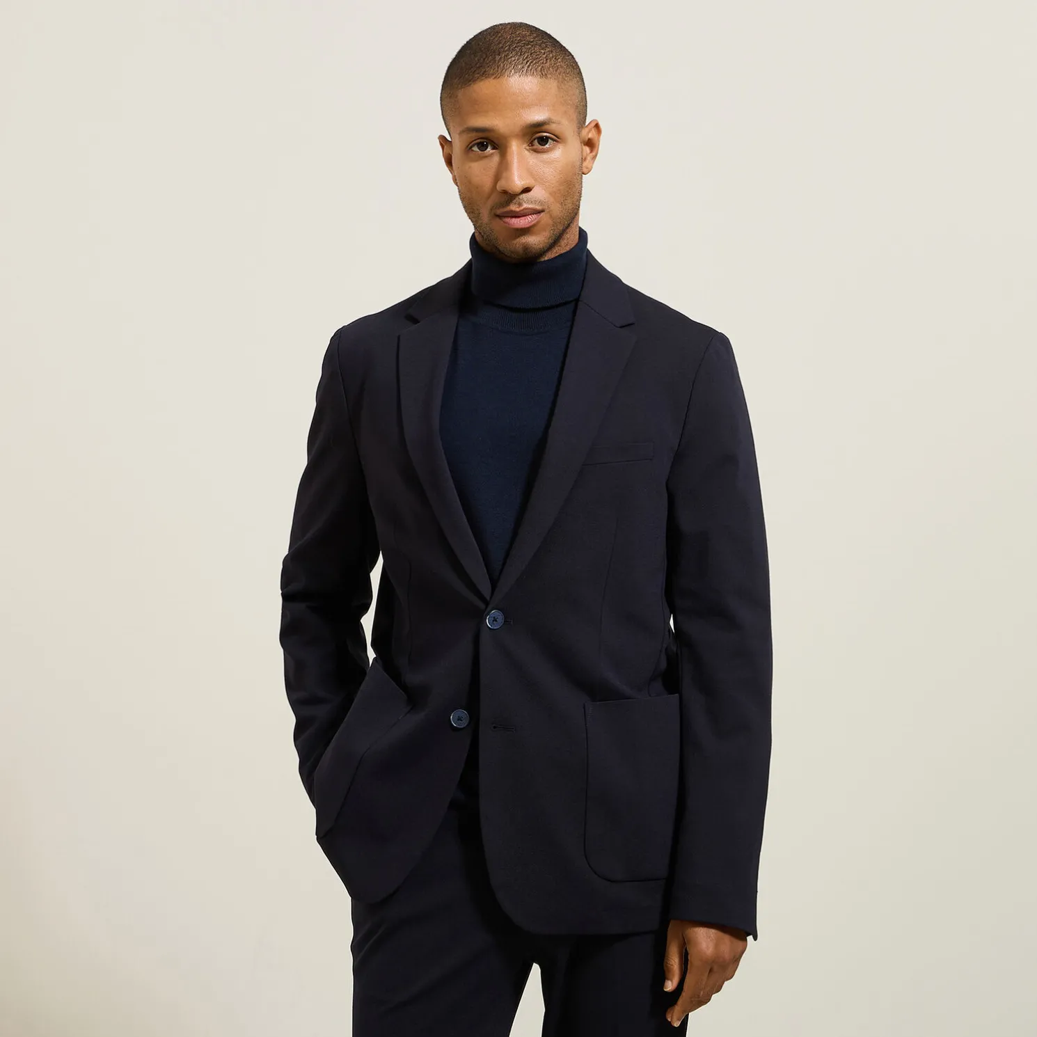 Het pakket slim kostuum in tricot - Blauw