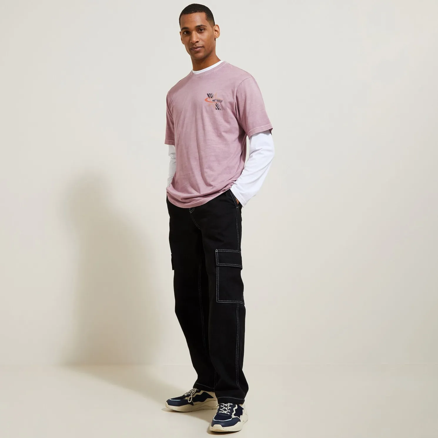 Katoenen T-shirt met ronde hals en print op de bor