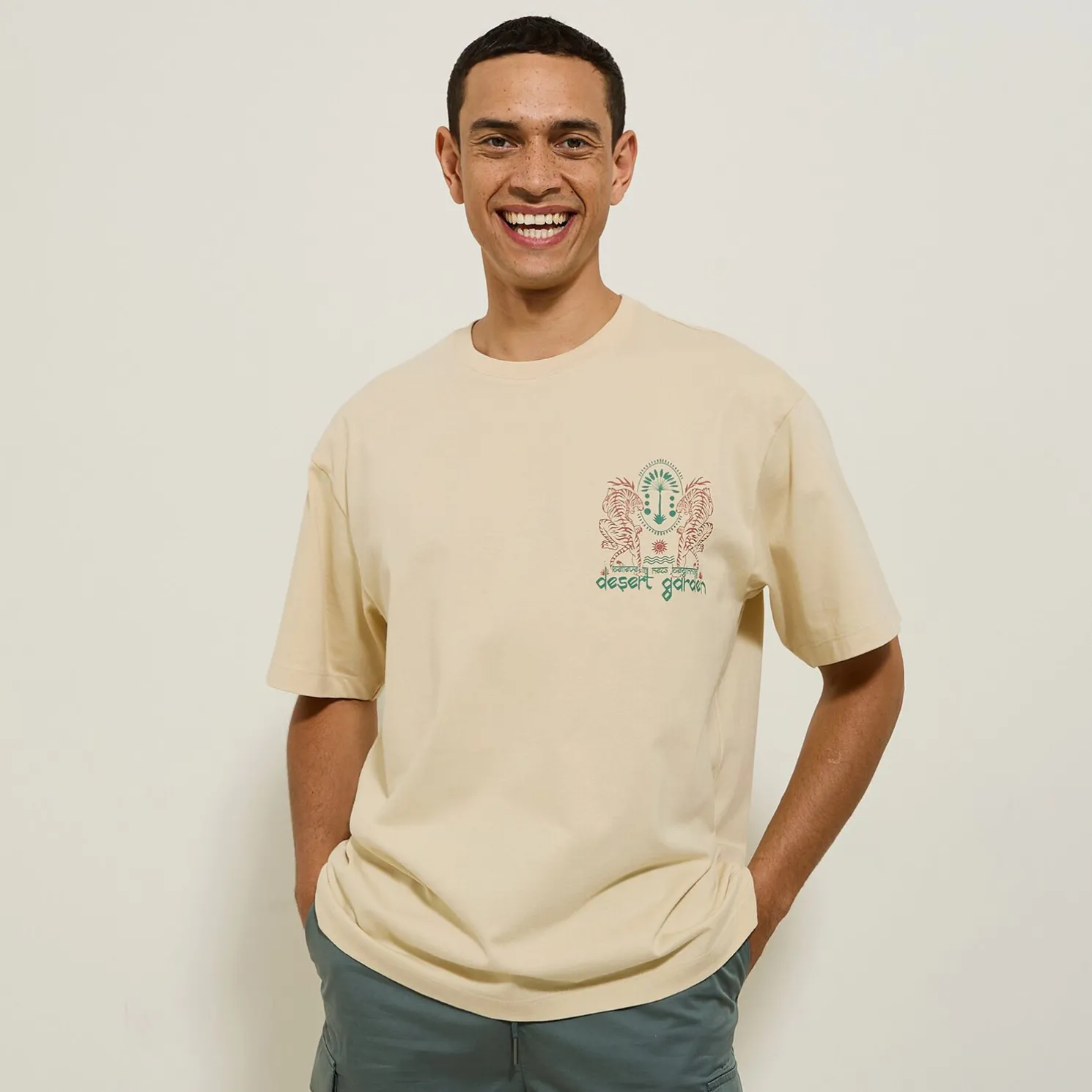 Katoenen T-shirt met ronde hals en tijger-print