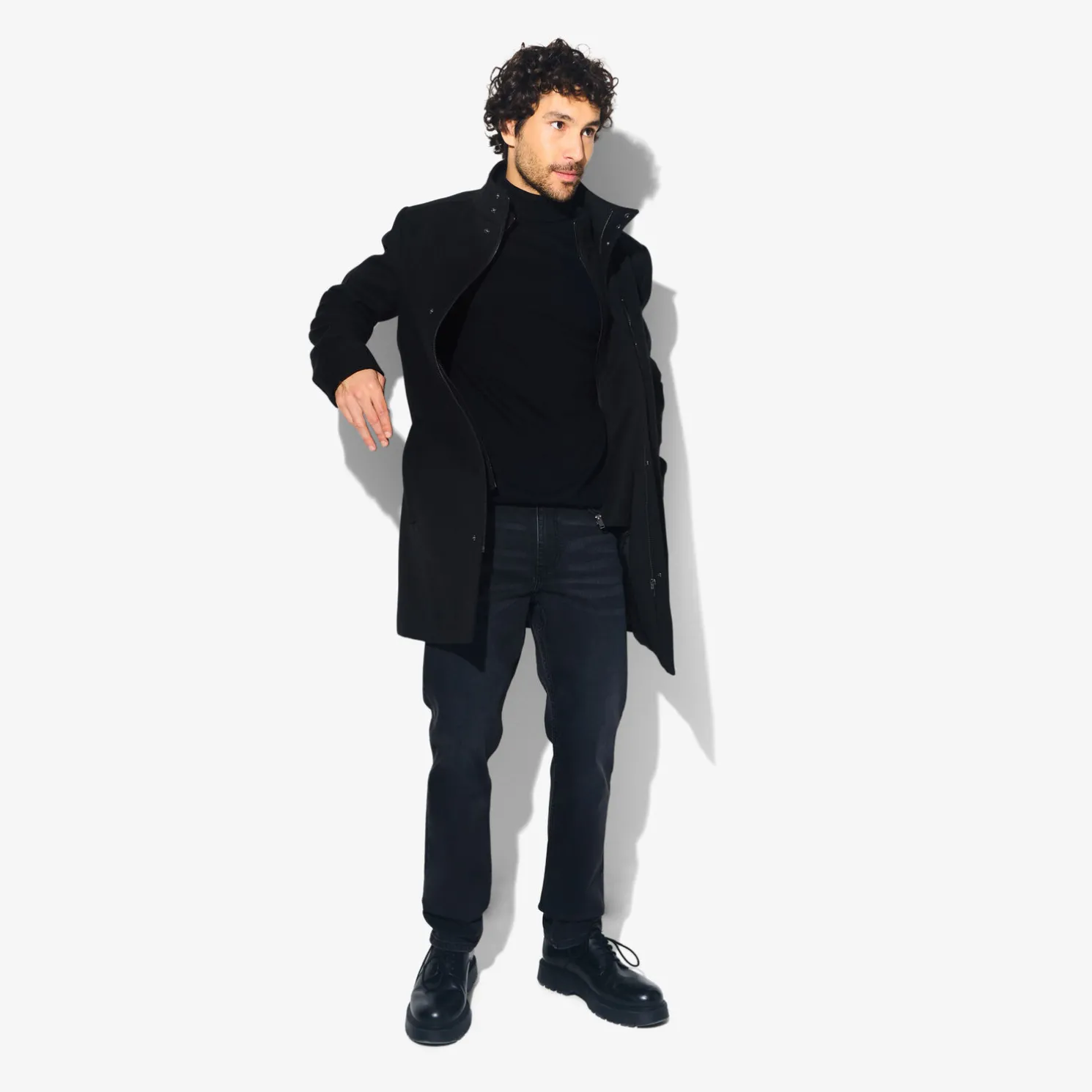 Mantel met rits en opstaande kraag