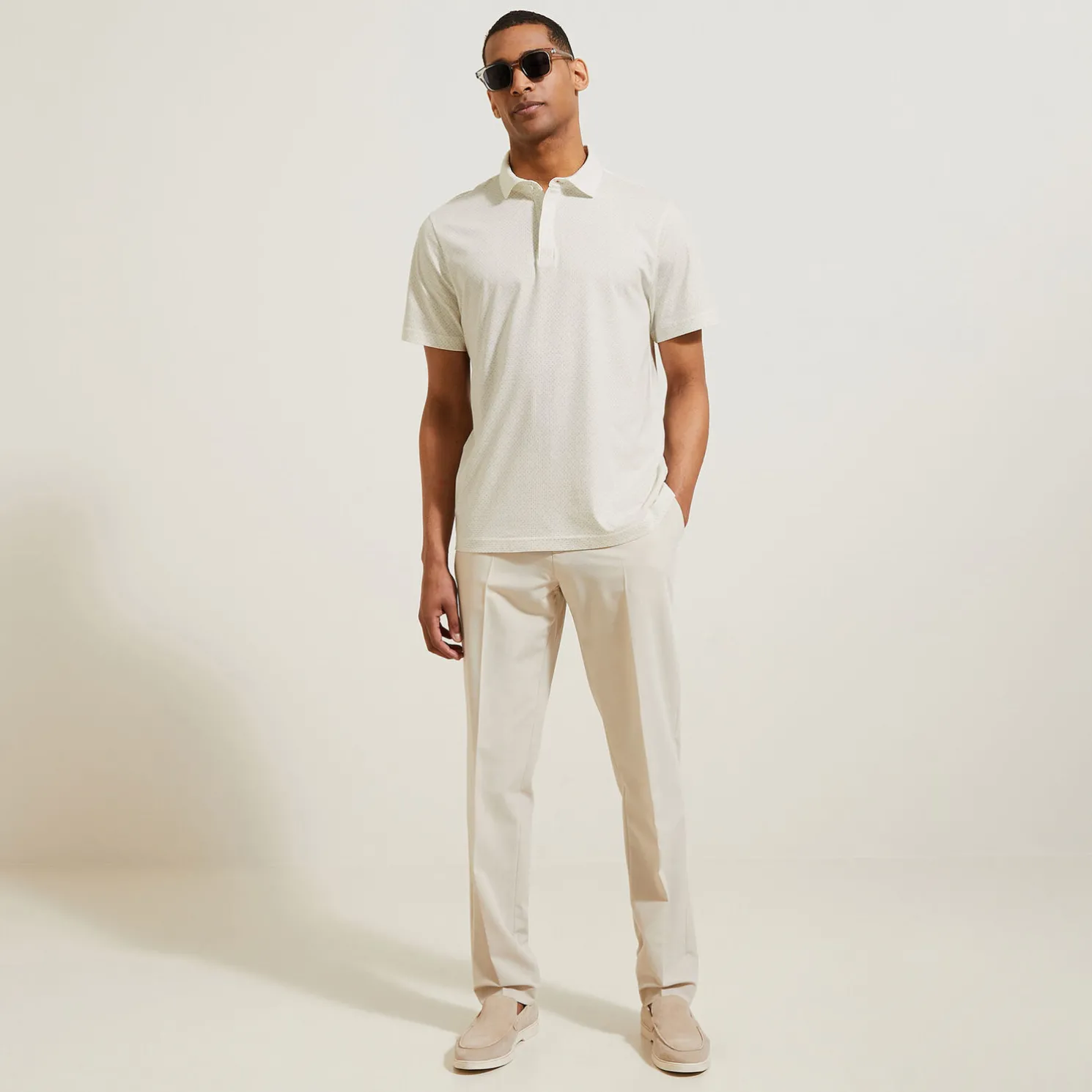 Polo in tricot met korte mouwen, print en Italiaan