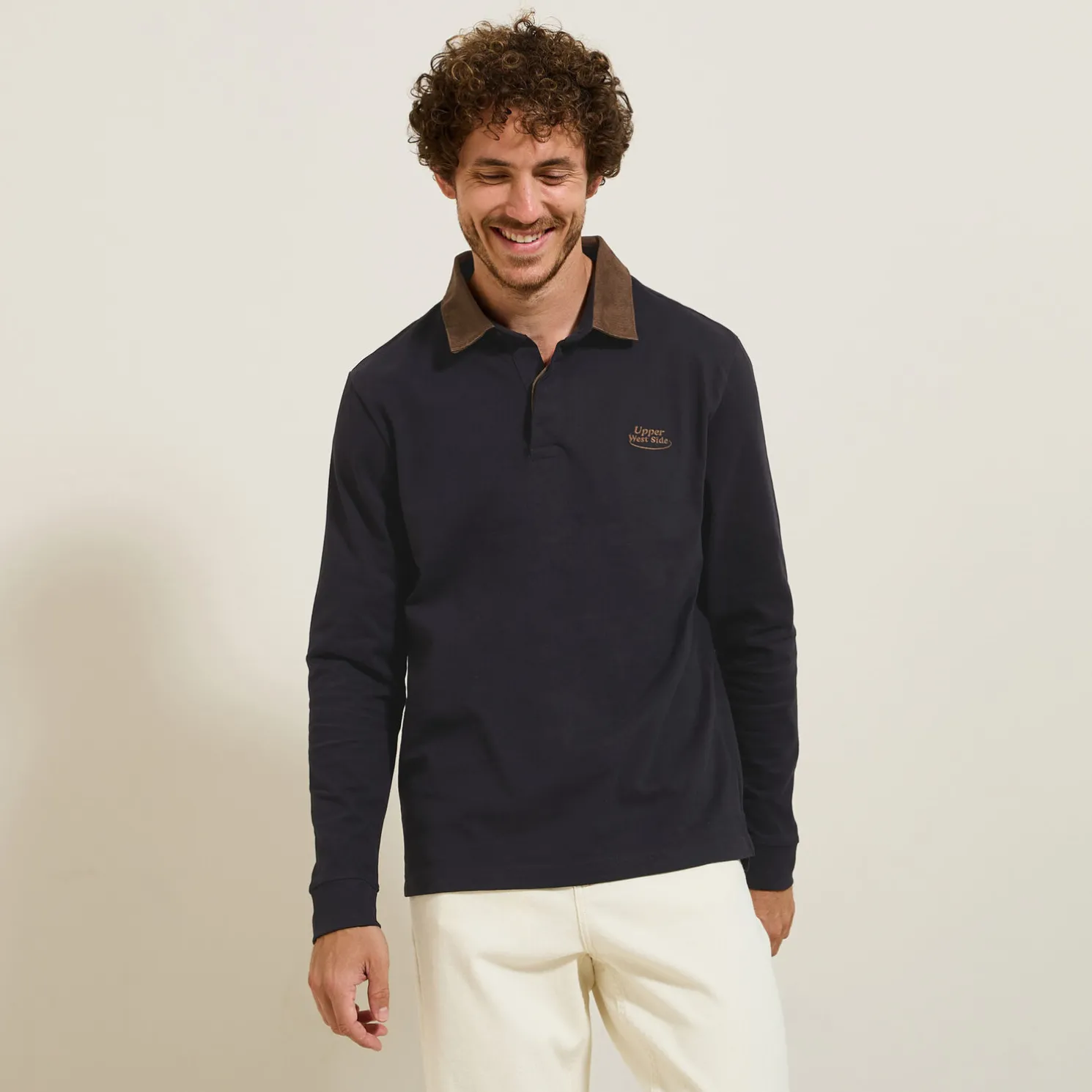 Polo lange mouwen in piquékatoen, fluwelen kraag