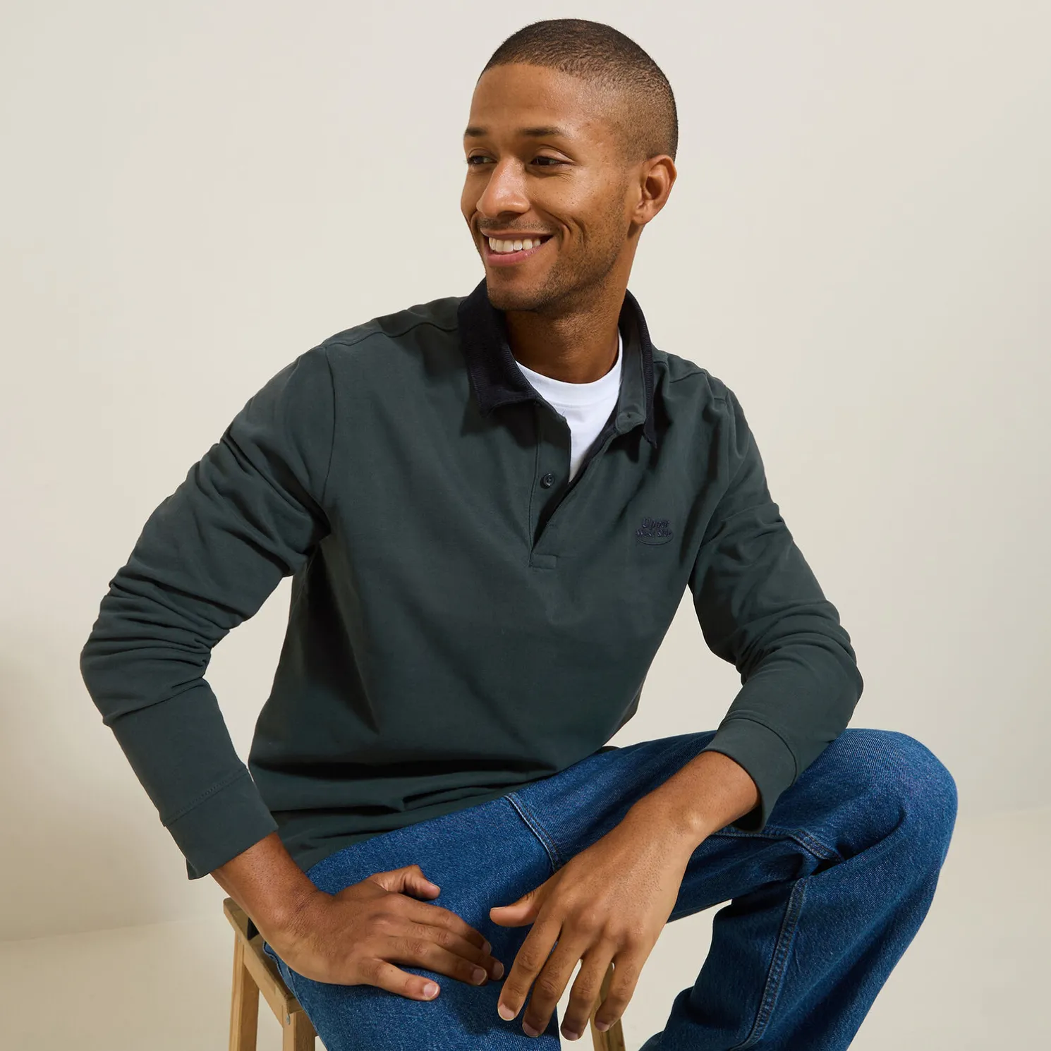 Polo lange mouwen in piquékatoen, fluwelen kraag