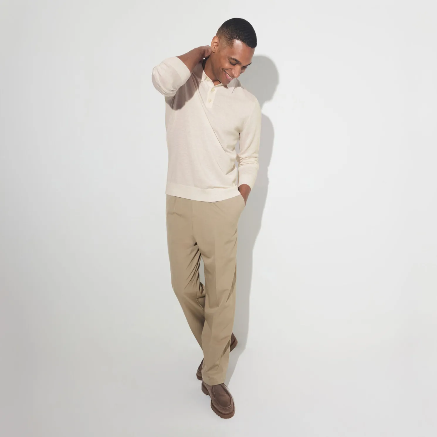 Polo met knoopkraag in merinoswol