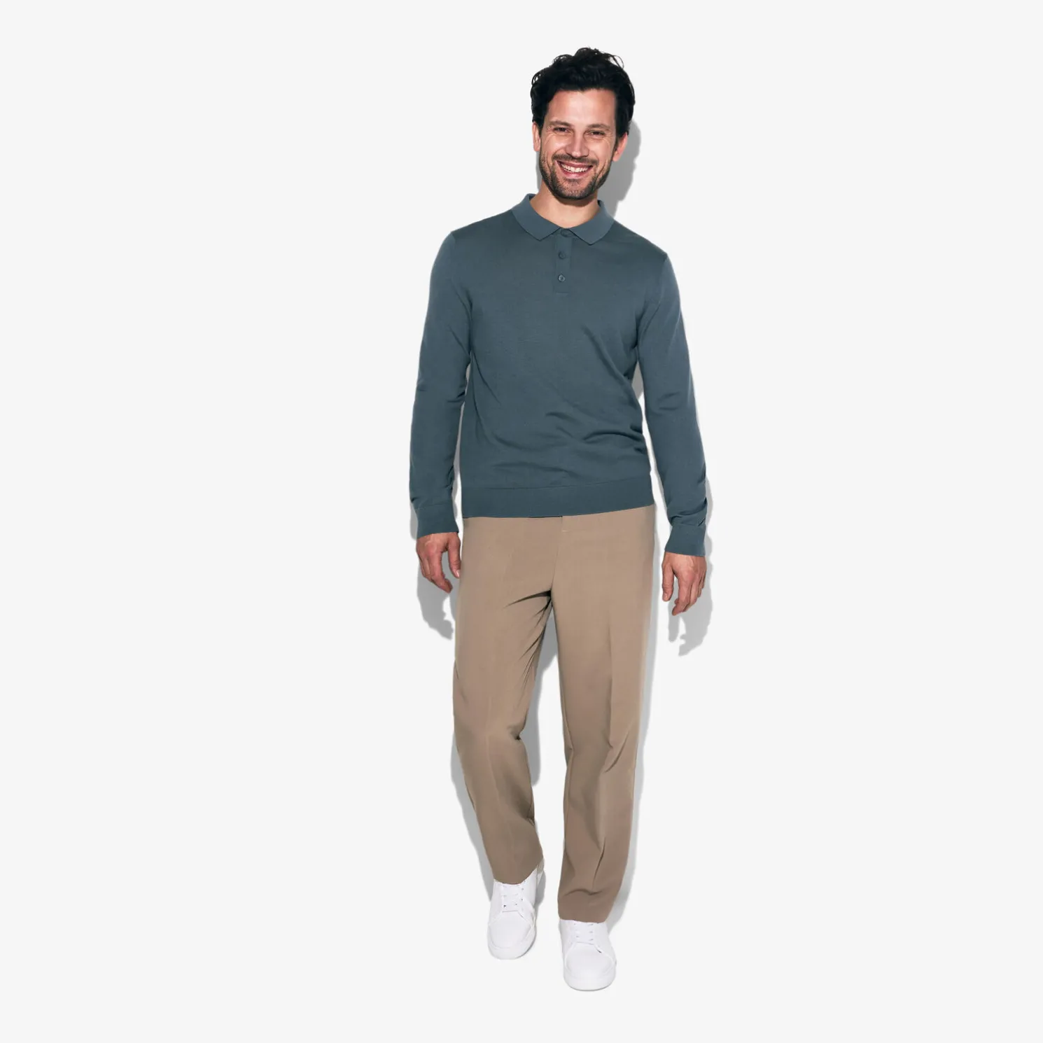 Polo met knoopkraag in merinoswol