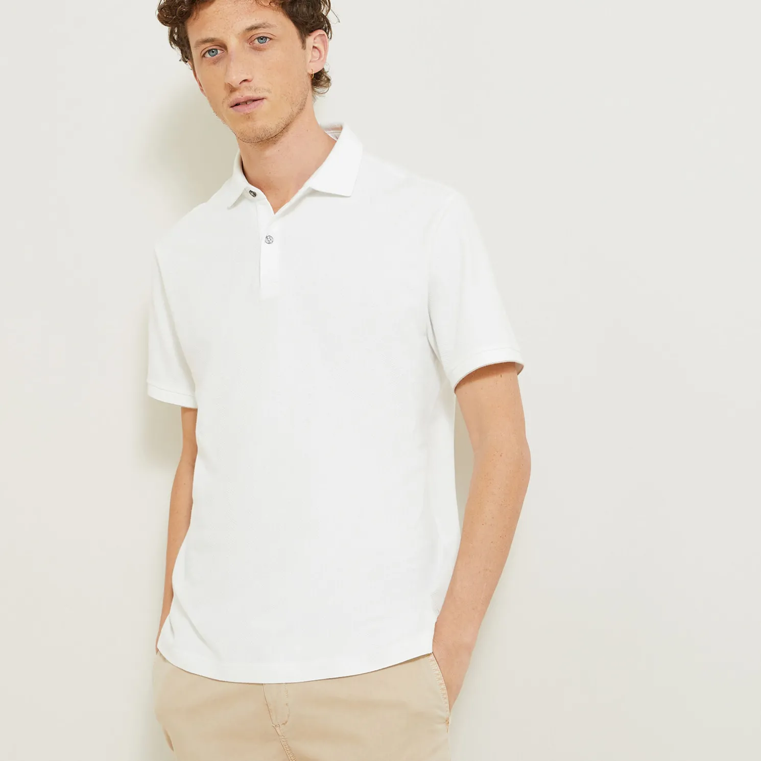 Polo met korte mouwen, visgraatmotief en Italiaans