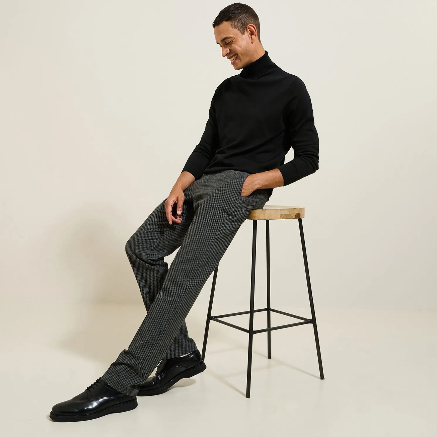 Regular broek met pied-de-puce-motief