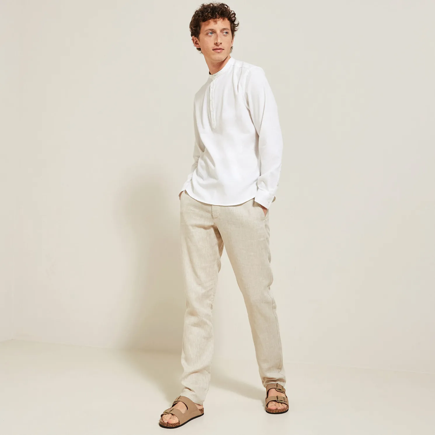 Regular effen hemd in gerecycled getextureerd kato