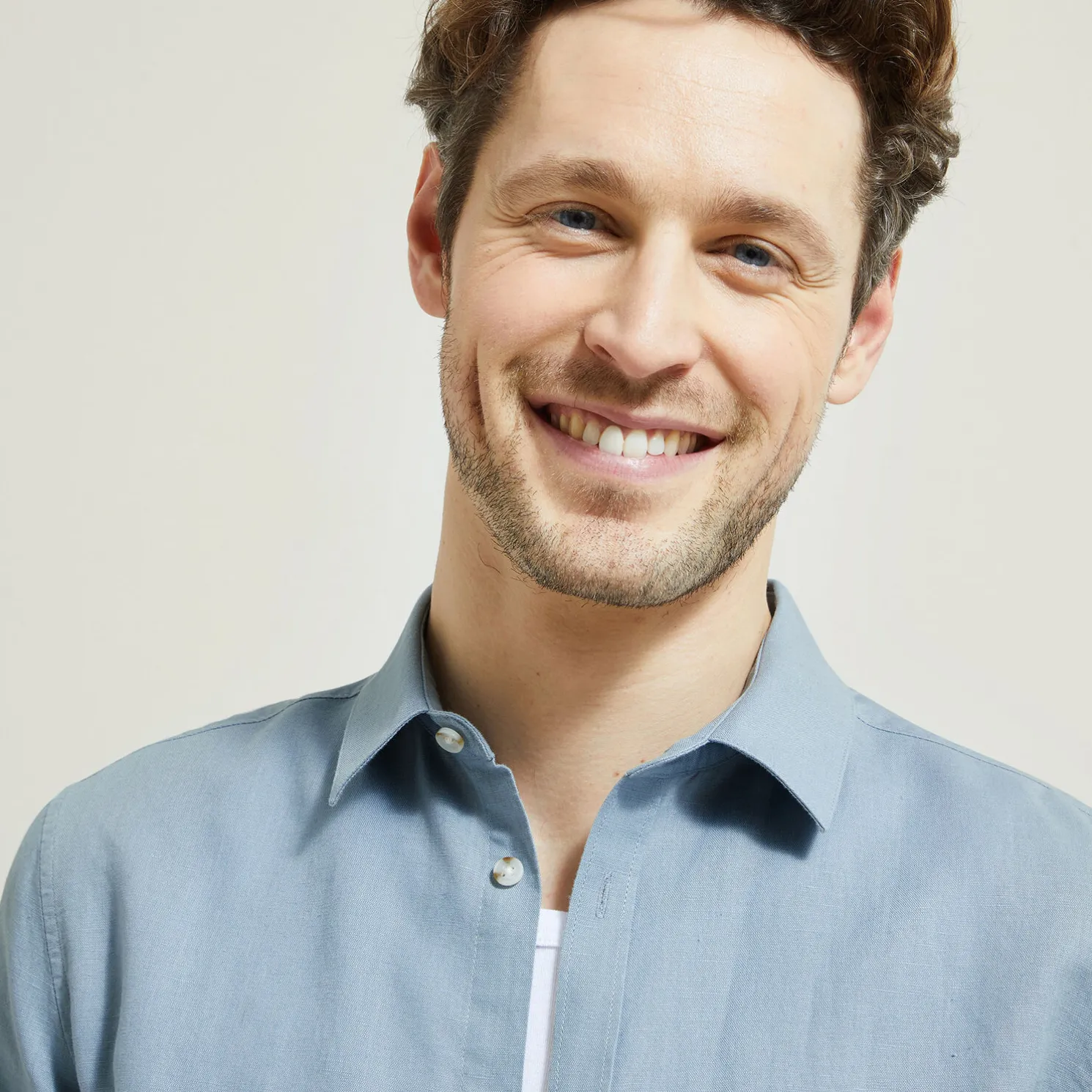 Regular effen hemd in katoen en linnen