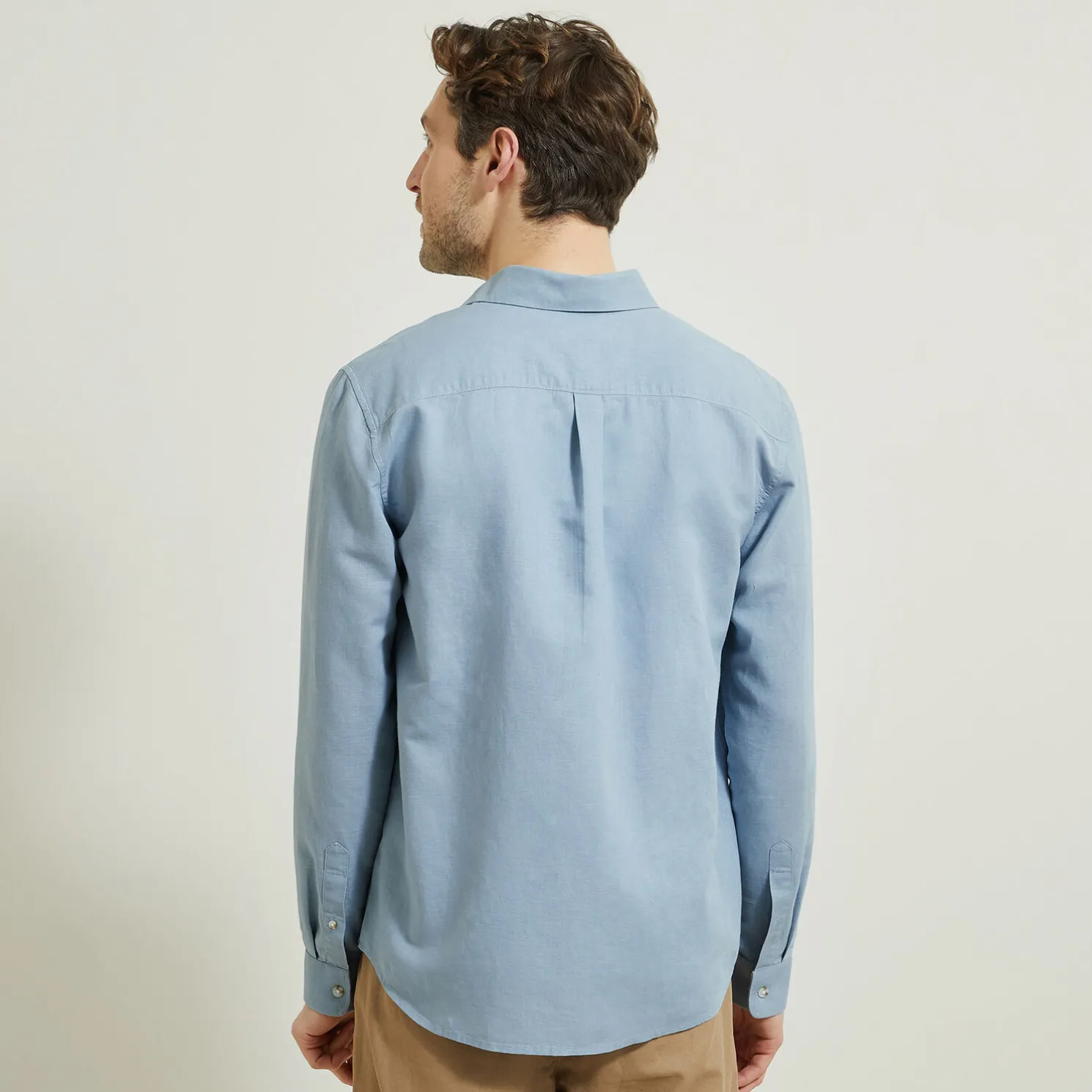 Regular effen hemd in katoen en linnen