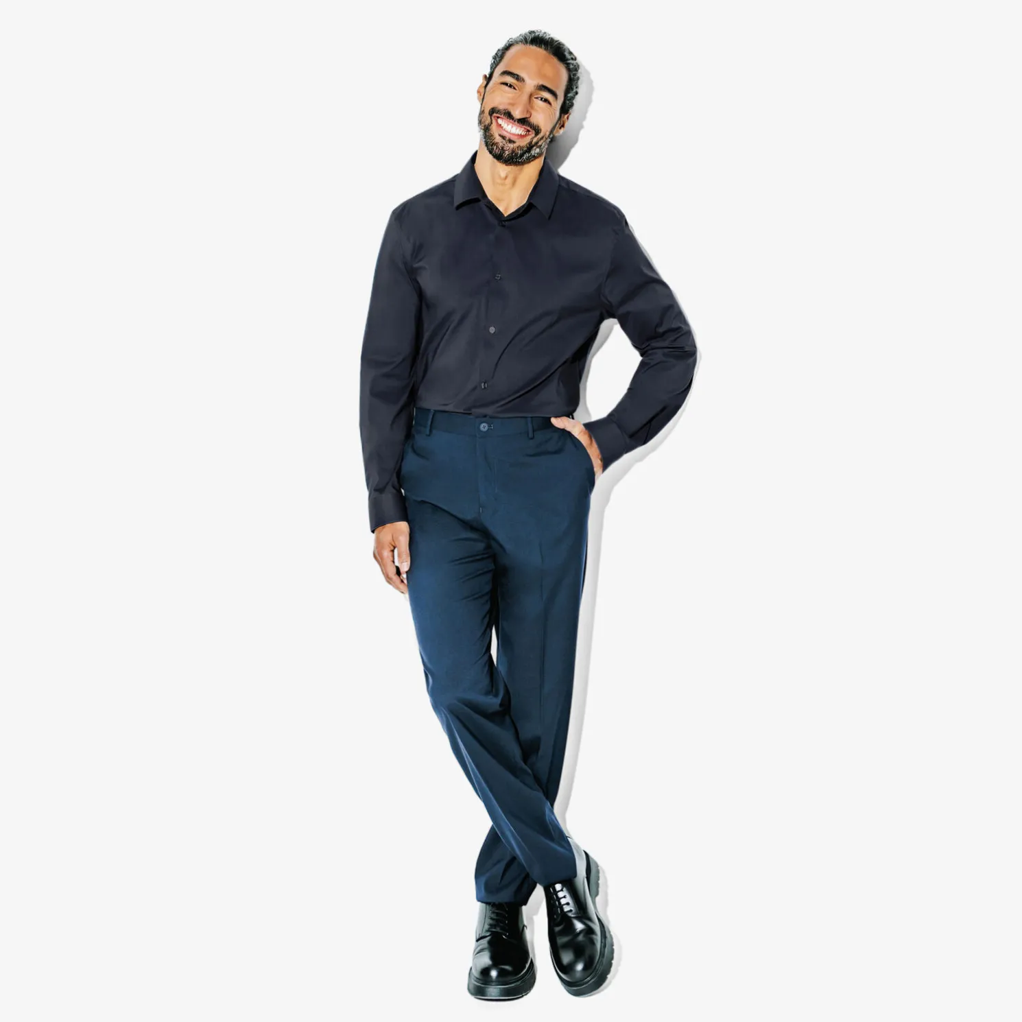 Regular effen hemd in katoen, nylon en elastaan