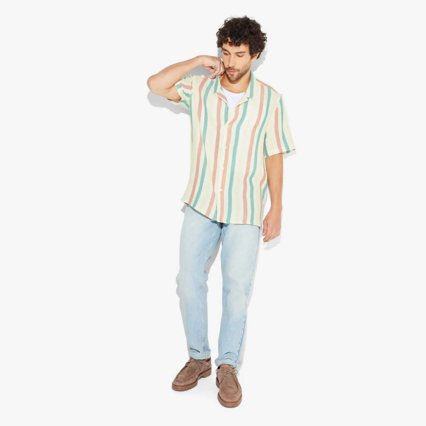 Regular fit gestreept overhemd met korte mouw van