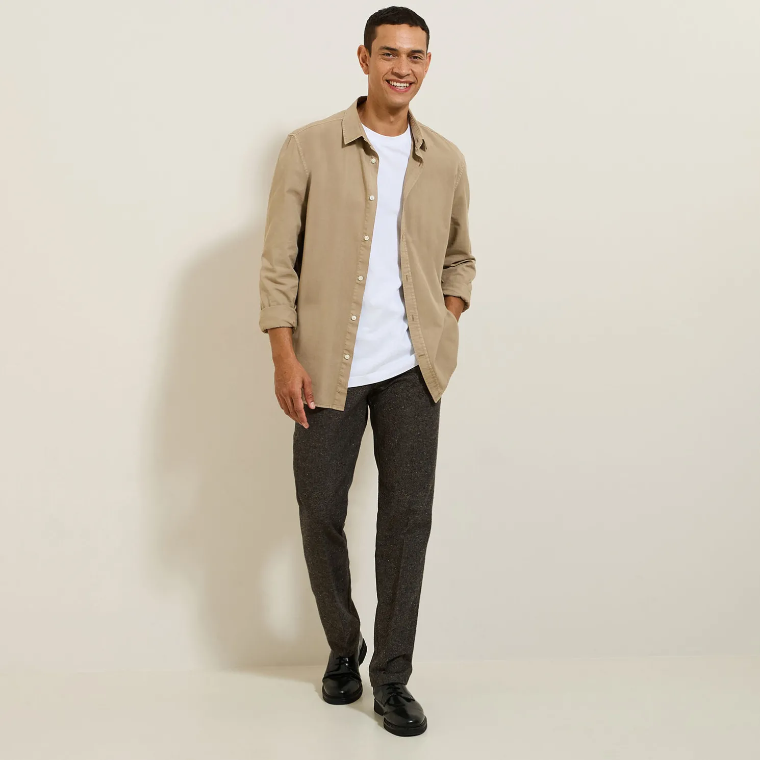 Regular, flanellen chinobroek met plooien