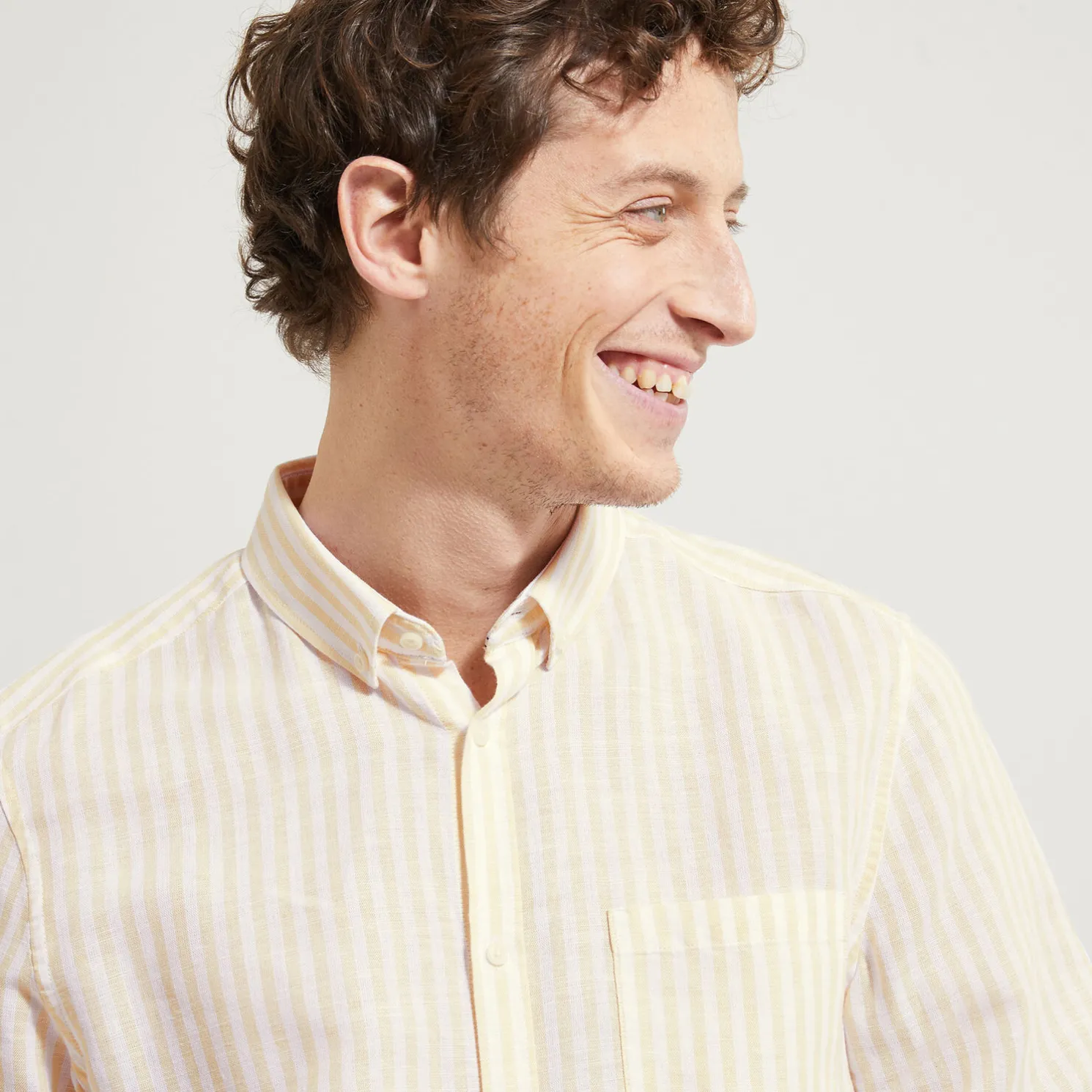 Regular gestreept hemd in katoen en linnen