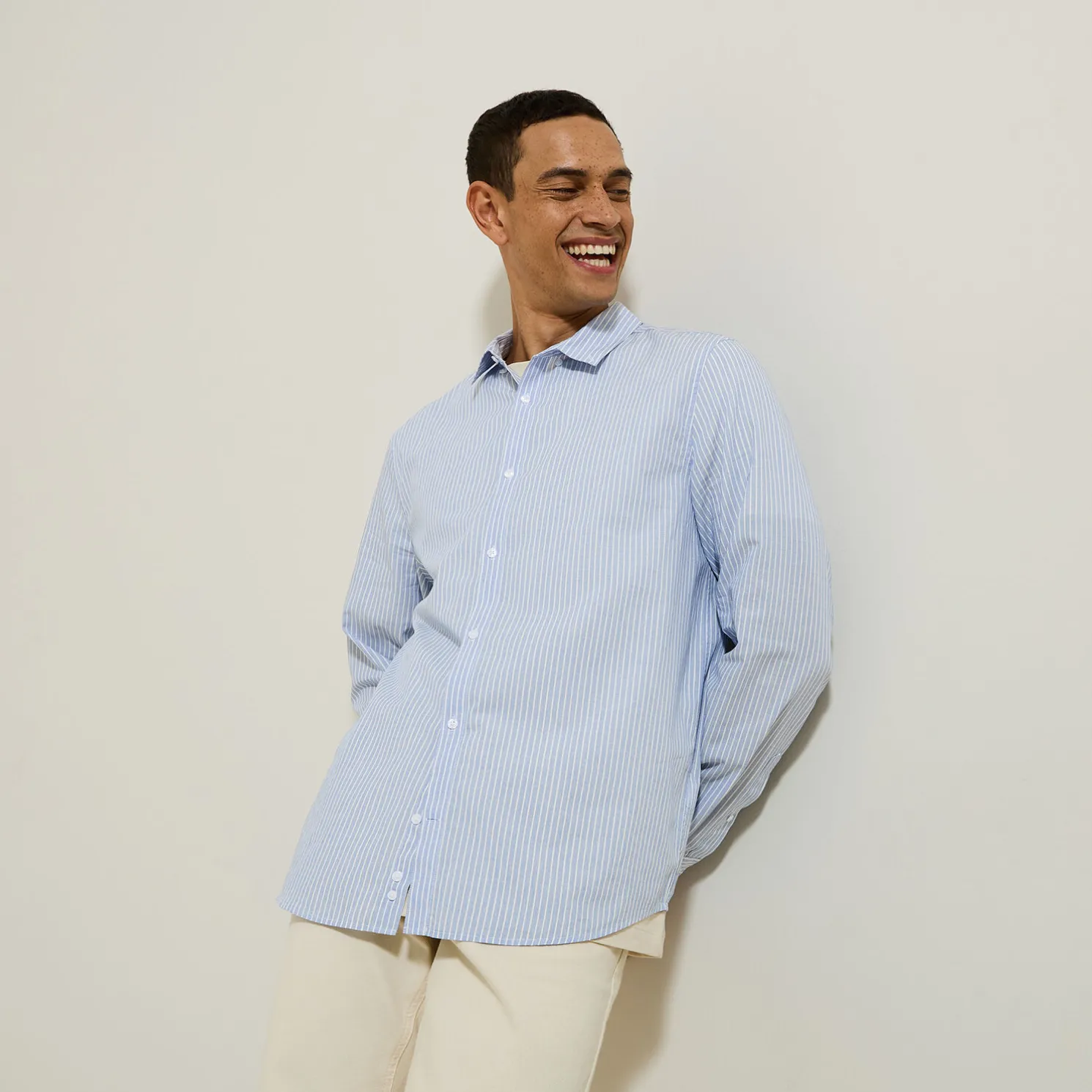 Regular gestreept hemd in katoen