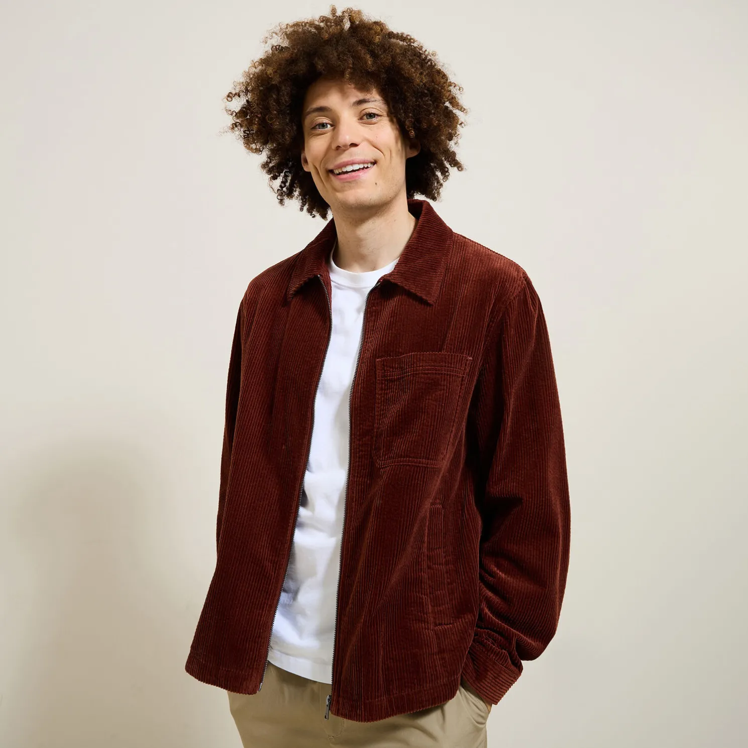 Ribfluwelen overhemdjas met rits