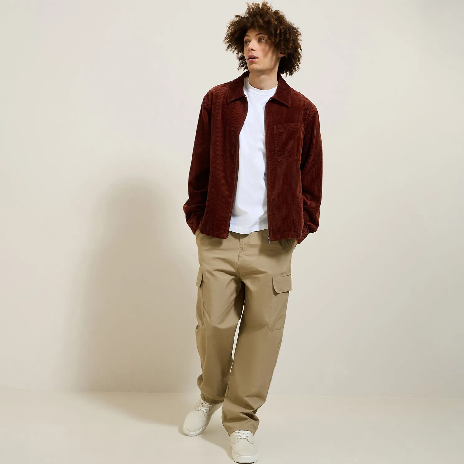 Ribfluwelen overhemdjas met rits