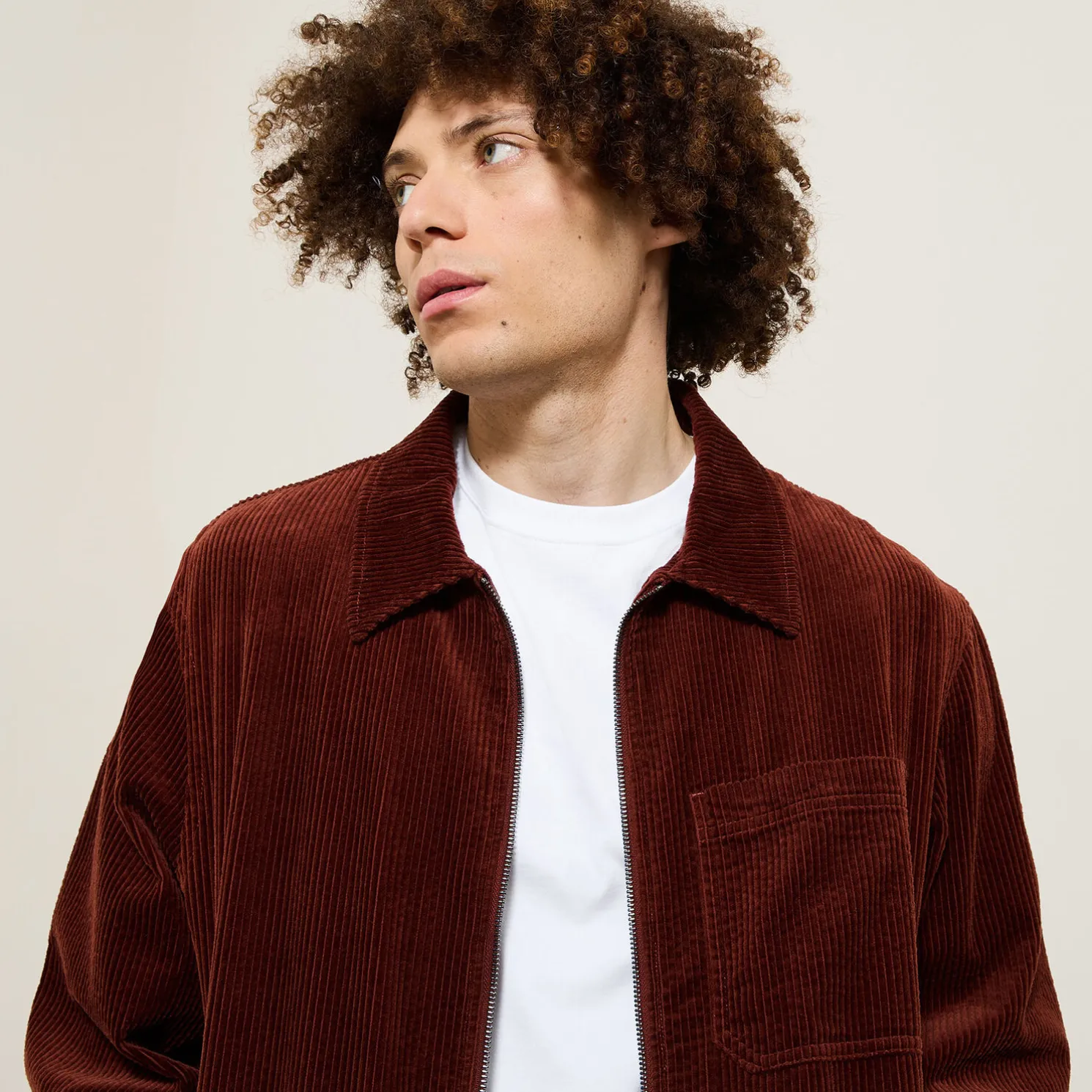 Ribfluwelen overhemdjas met rits