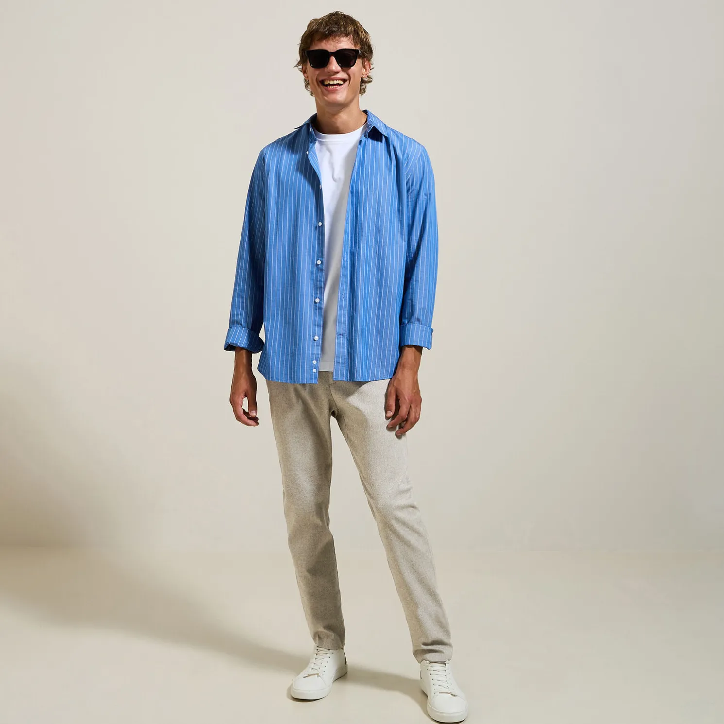 Slim chinobroek met flanelaspect