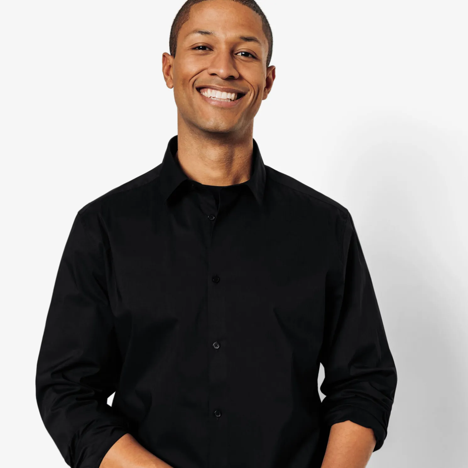 Slim effen hemd in gerecyclede polyamide