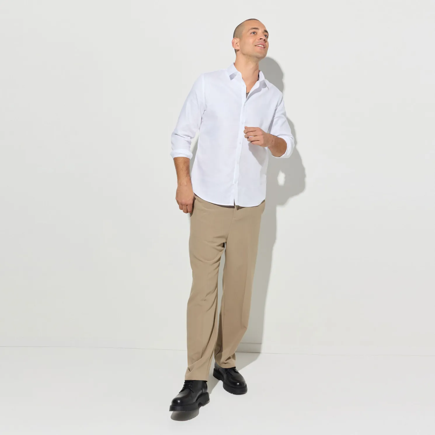 Slim effen hemd 'stay white/black' in katoen