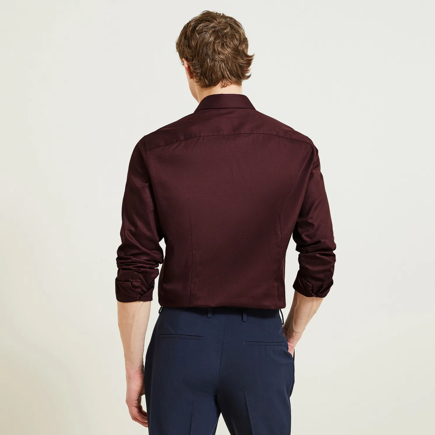 Slim effen hemd 'stay white/black' in katoen