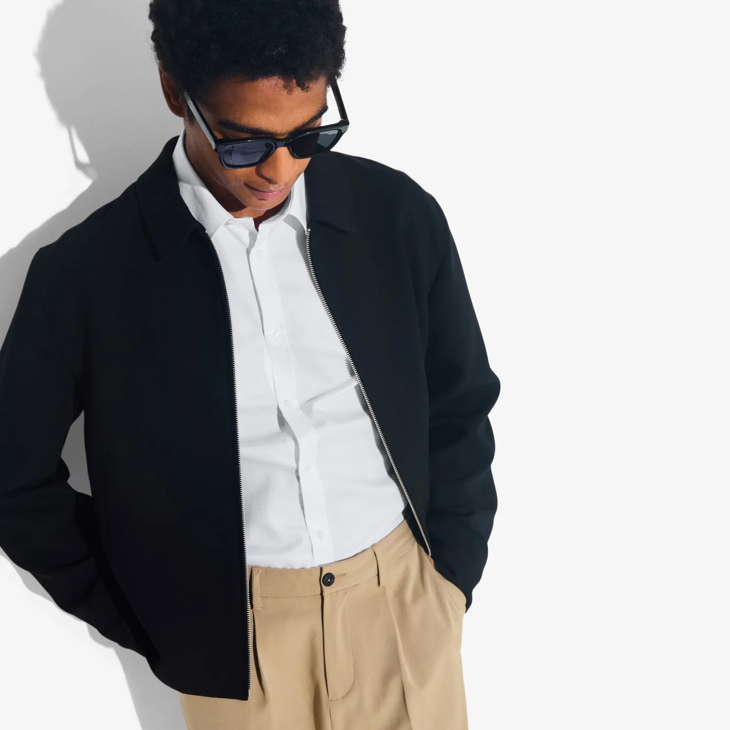 Slim effen satijnen hemd in biokatoen