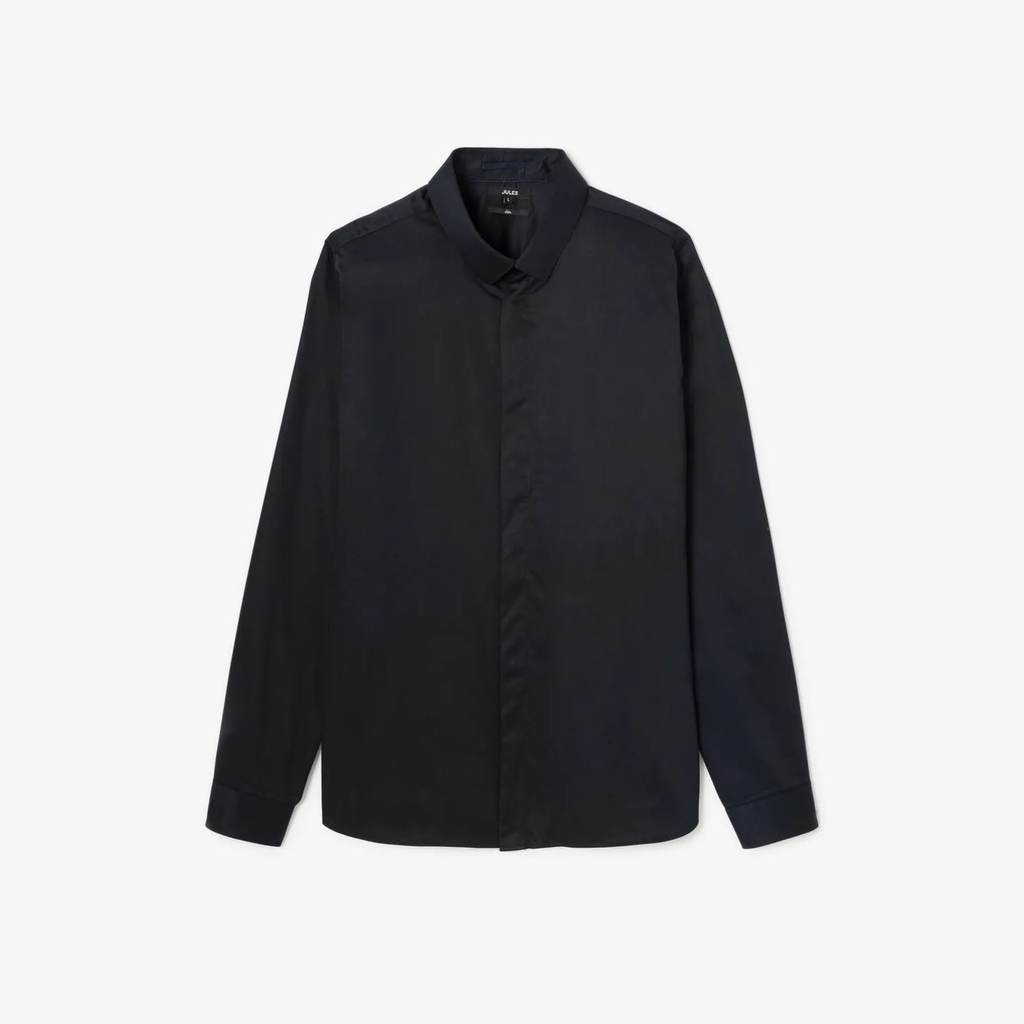 Slim effen satijnen hemd in biokatoen