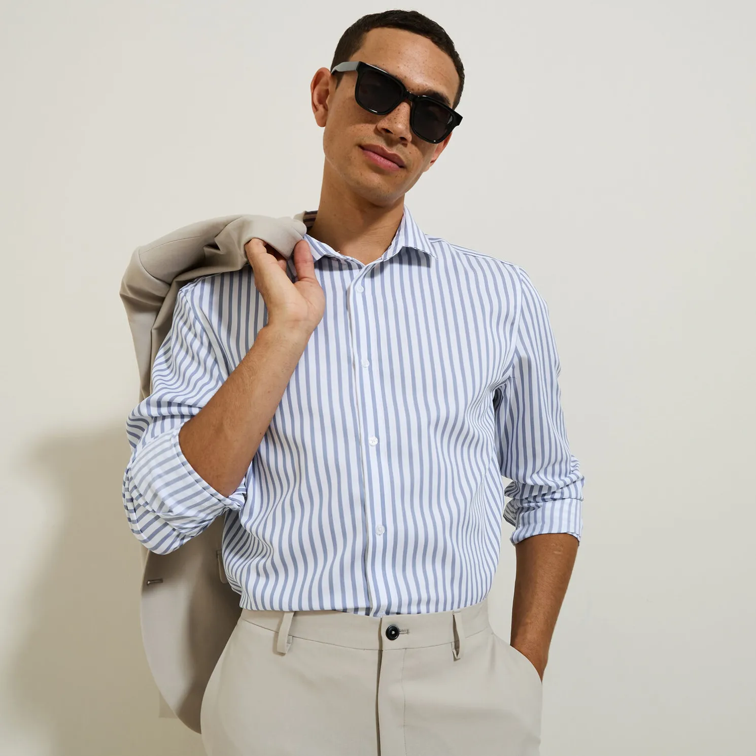 Slim fit gestreept katoenen overhemd, strijkvrij