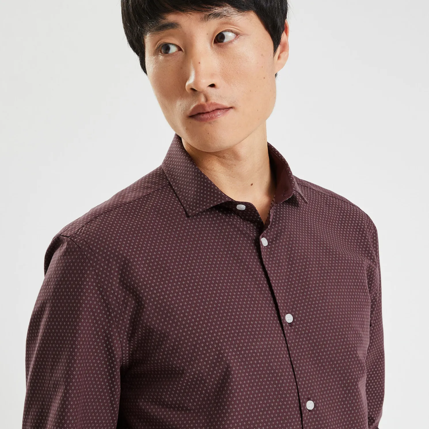 Slim hemd in biokatoen met jacquard microprint