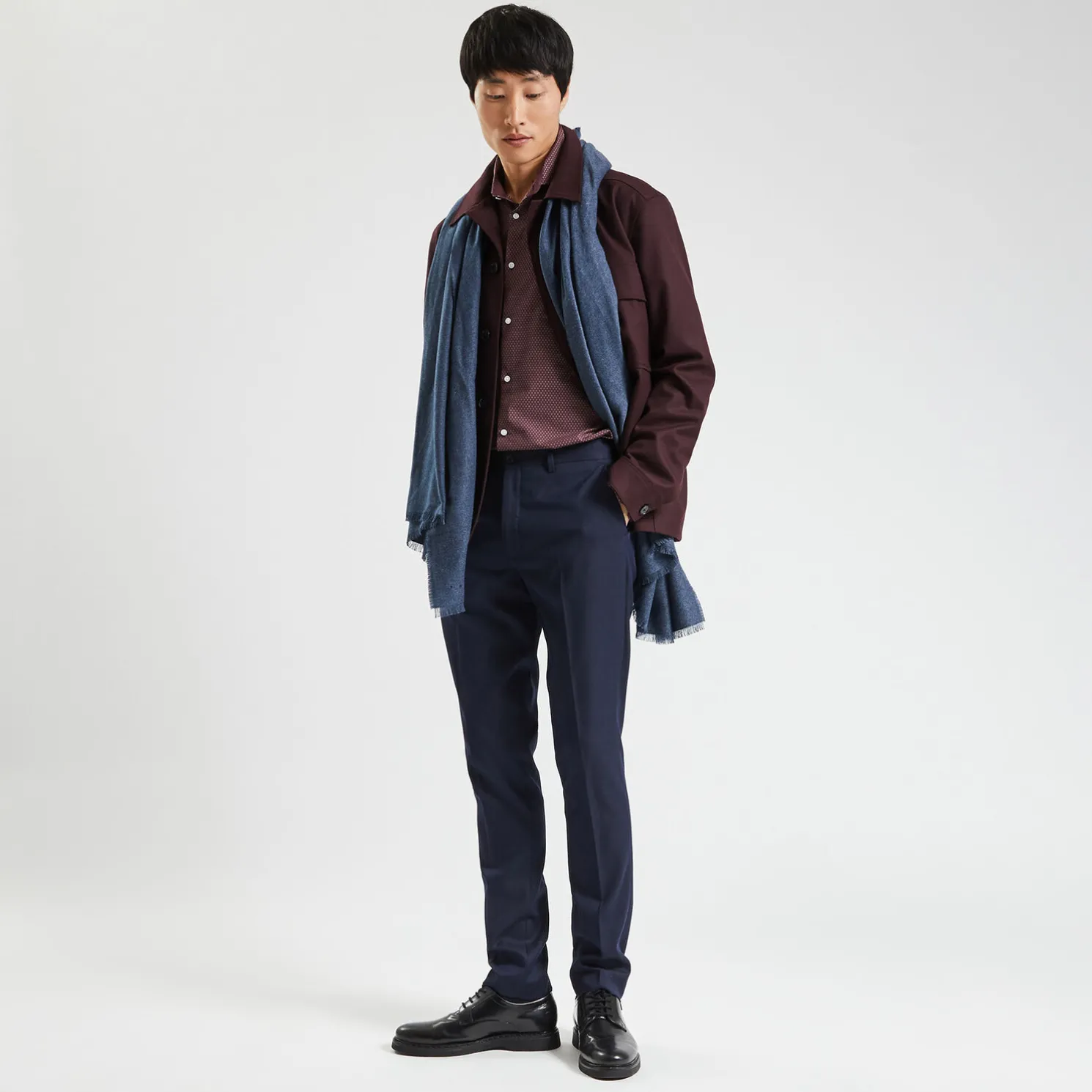 Slim hemd in biokatoen met jacquard microprint