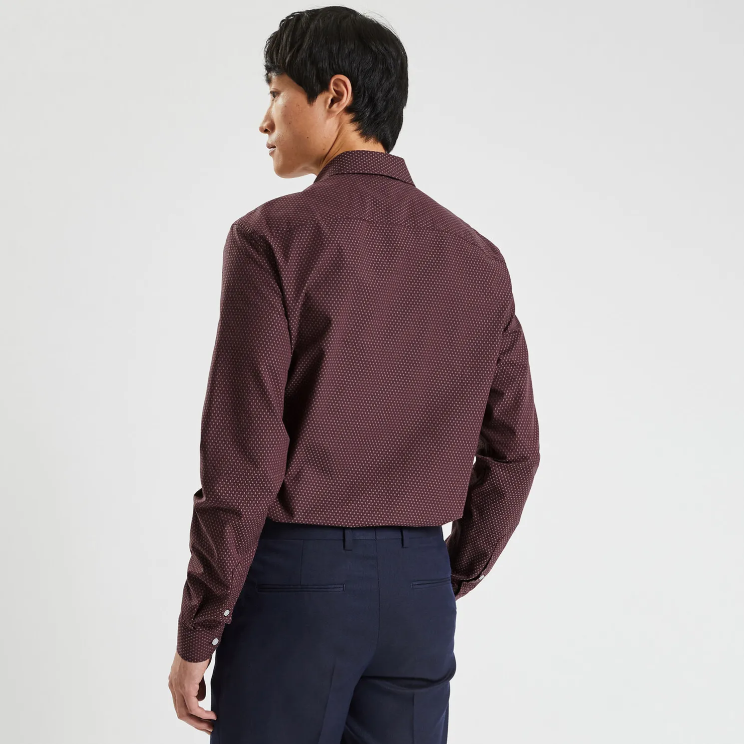 Slim hemd in biokatoen met jacquard microprint