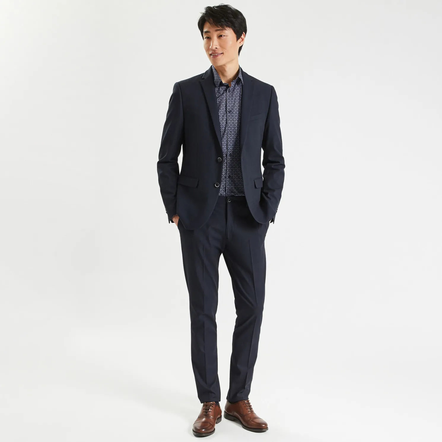 Slim hemd met geometrische print in biokatoen