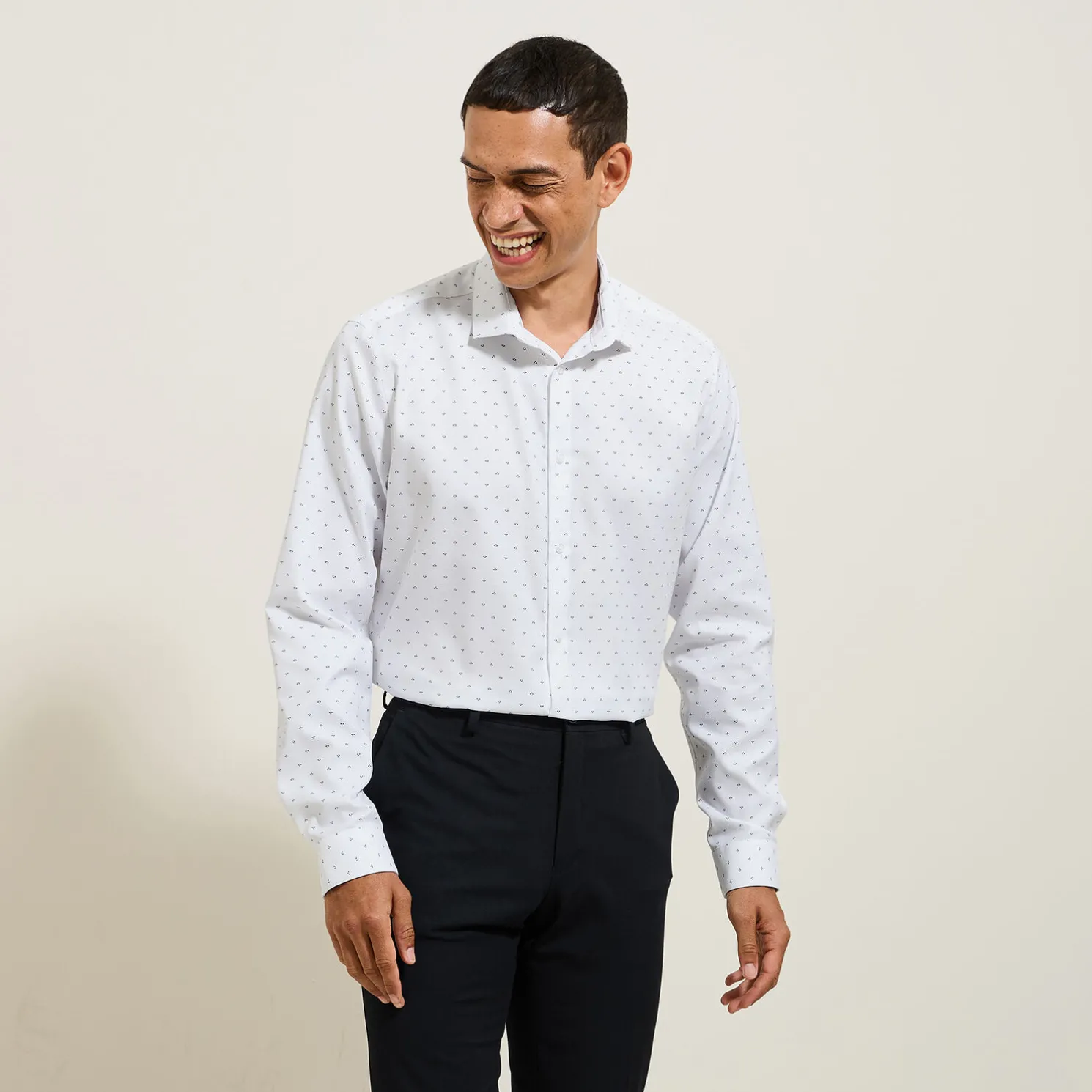 Slim hemd met microprint in katoen